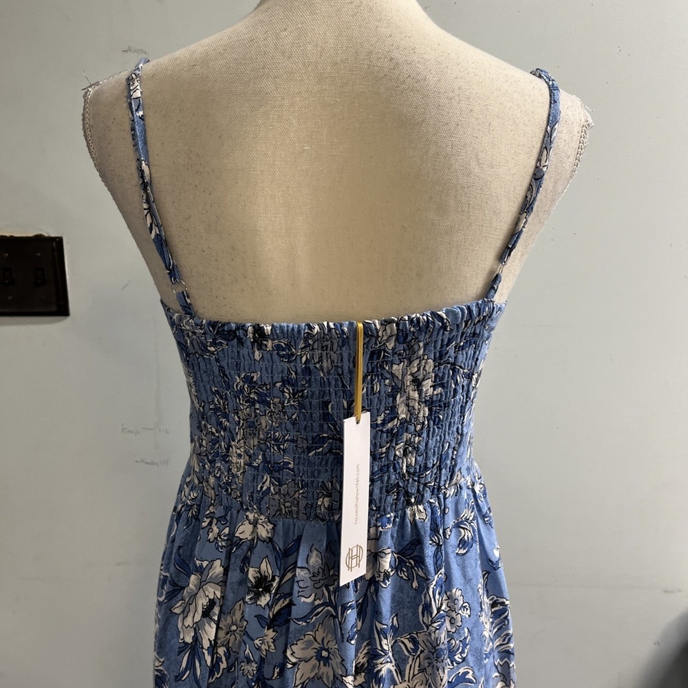 House Of Harlow Dress Blue Floral Linen Blend Tiered Maxi Sundress Size S Resort - Picture 4 of 14